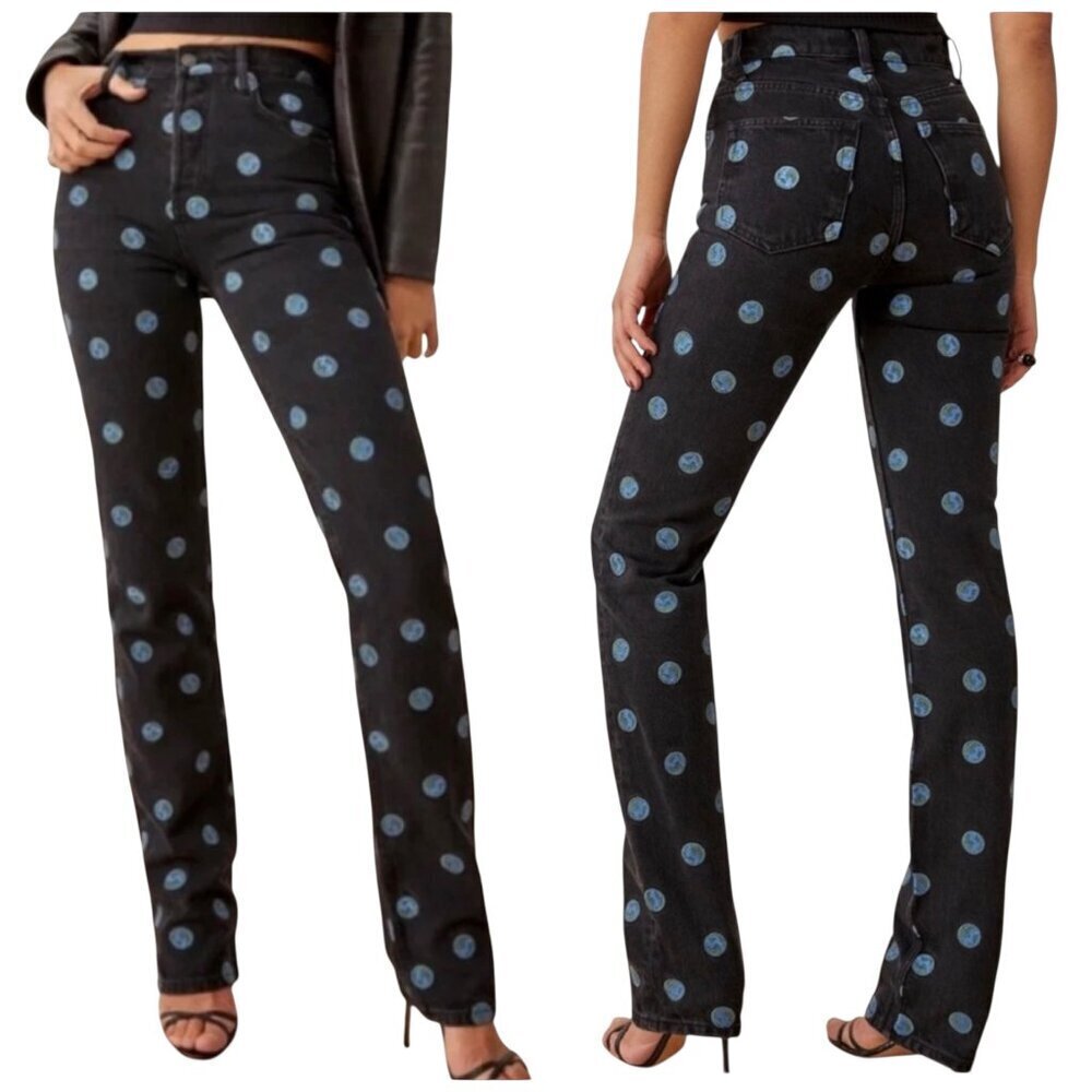 Reformation Earth Embroidered High Rise Straight Long Jeans Size 24 NWT